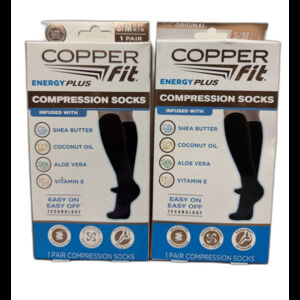 Copper Fit Unisex Compression Socks Black, S/M US M 6-9, W 7-10 Pack of 2